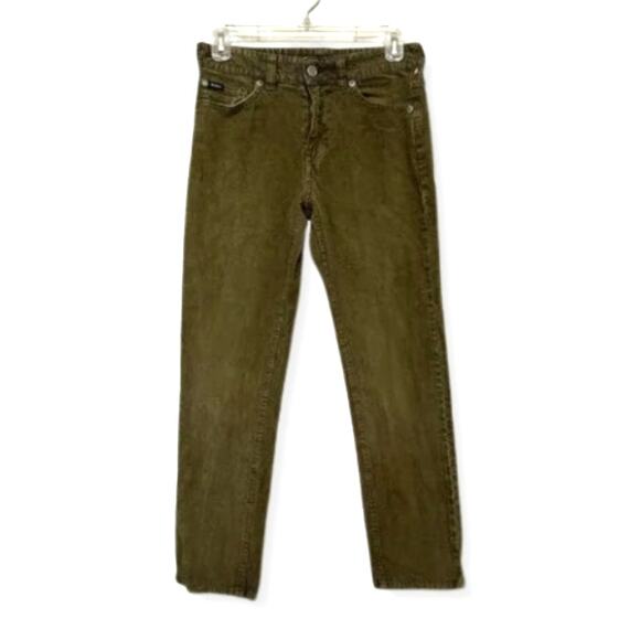 RVCA Boys Daggers Corduroy Pants 5 Pocket Button Fly Stretchy Olive Kids 27 NWOT - Picture 1 of 9